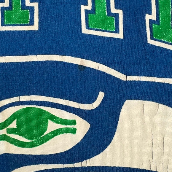 VINTAGE Seattle Seahawks Jersey Tee – Royal Blue with Striped Sleeves - Picture 14 of 16